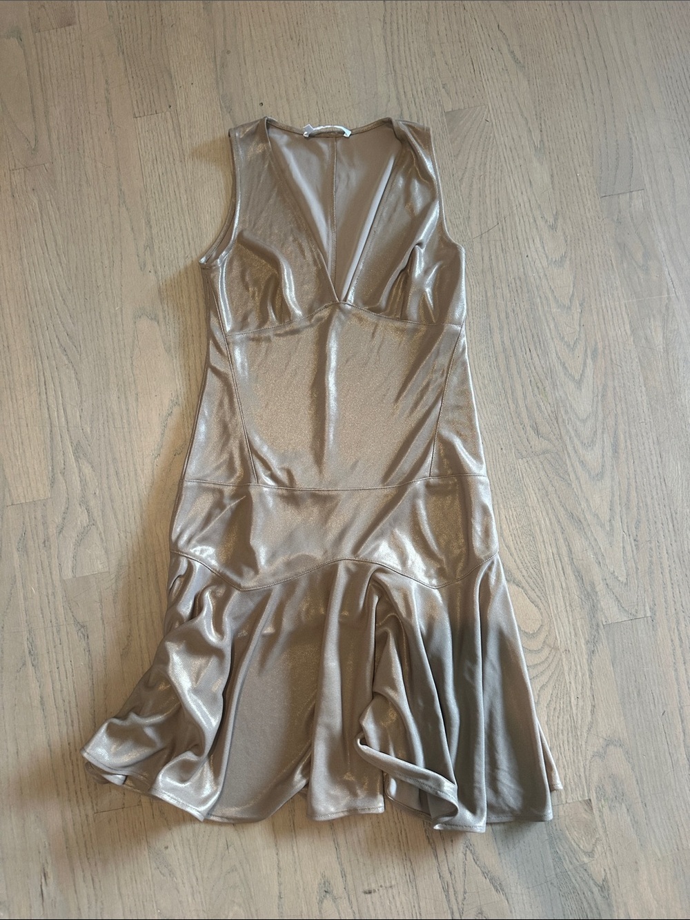 10 Crosby Derek Lam Metallic Taupe Midi Dress